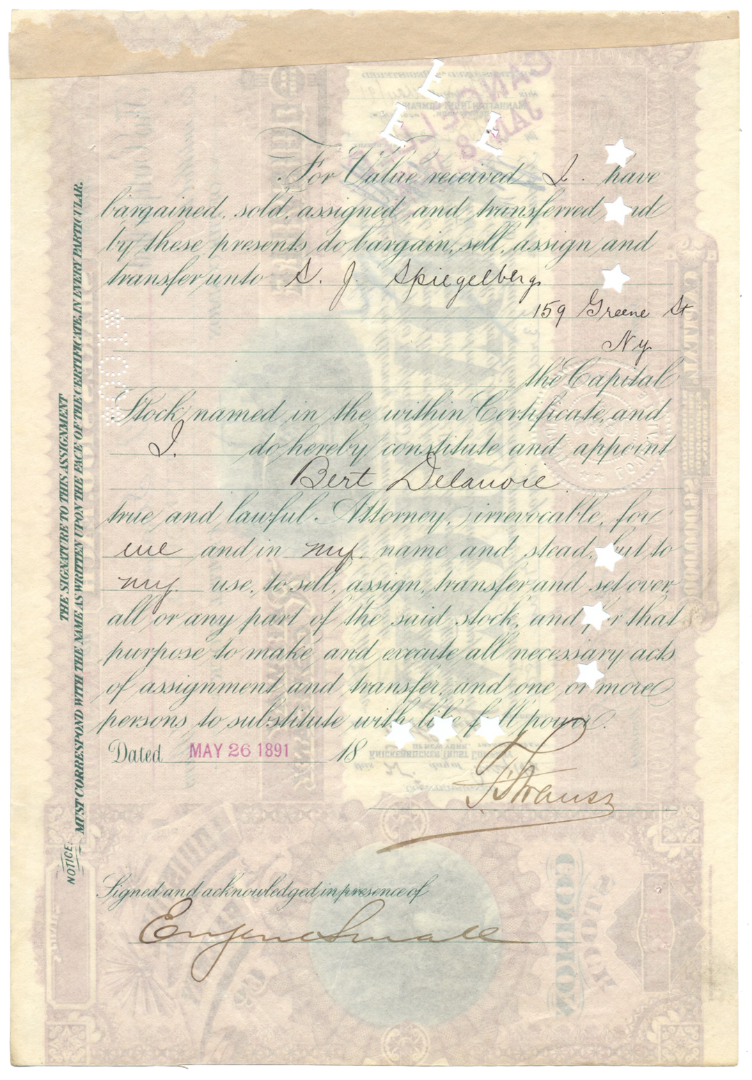 Louisville Railway Company Stock Certificate