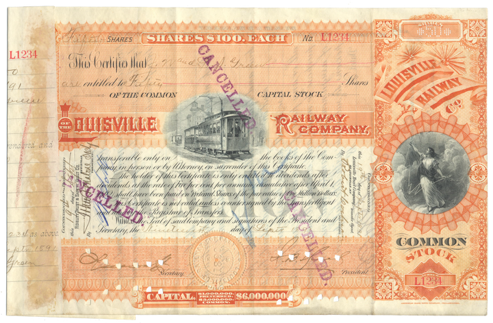 Louisville Railway Company Stock Certificate