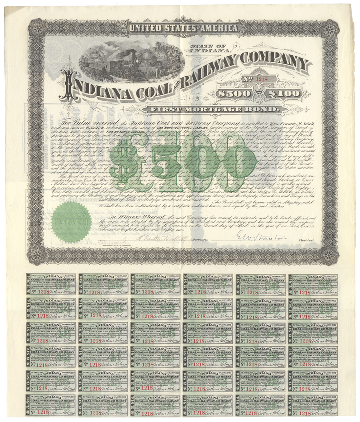 Indiana Coal and Railway Company Bond Certificate