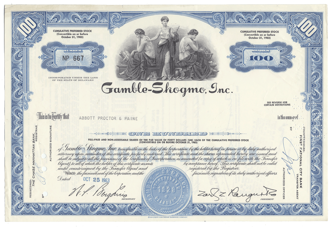 Gamble-Skogmo, Inc. Stock Certificate