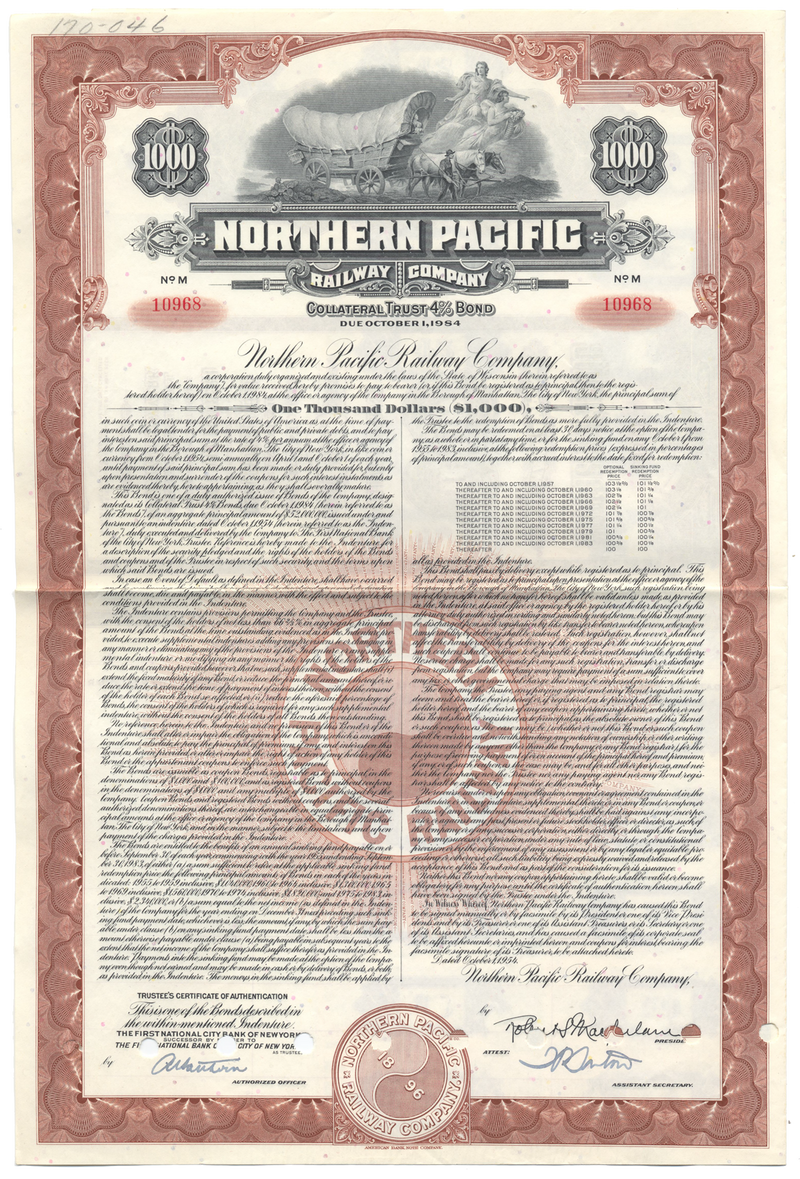 Northern Pacific Railway Company Bond Certificate