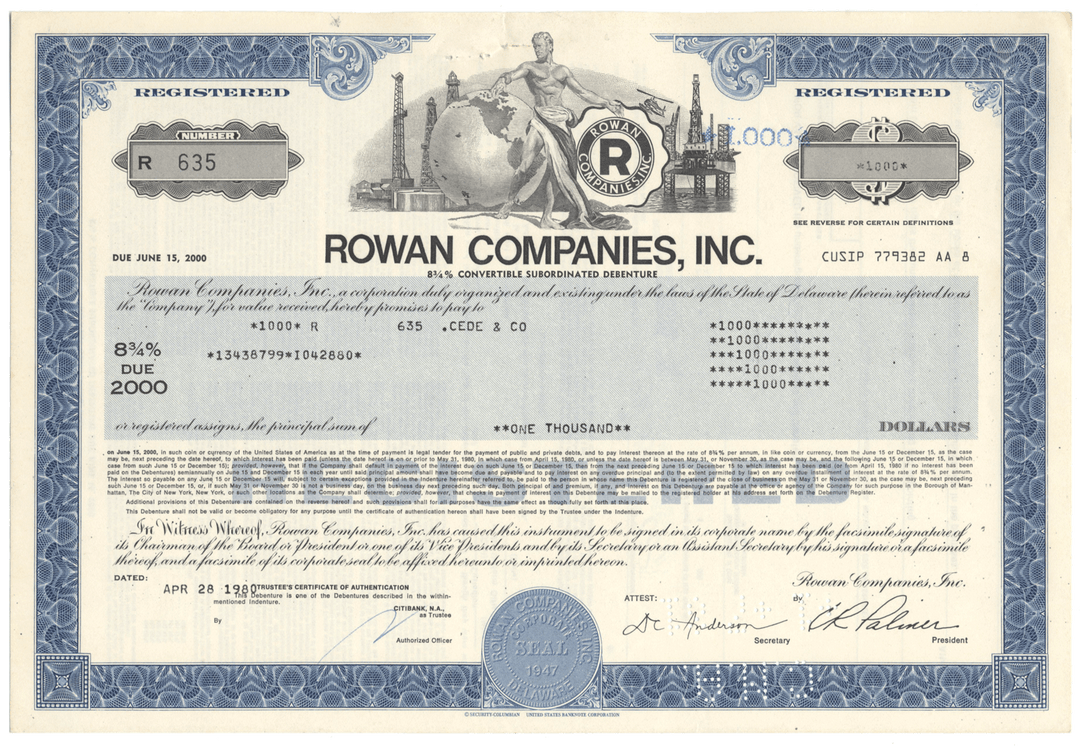 Rowan Companies, Inc. Bond Certificate