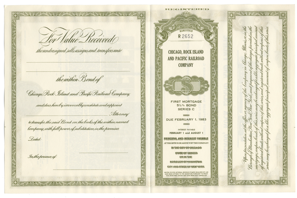 Chicago, Rock Island and Pacific Railroad Company Bond Certificate