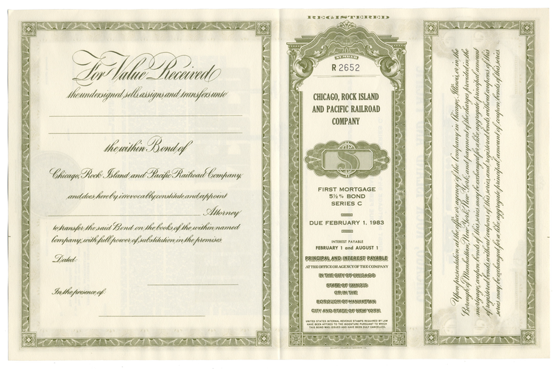 Chicago, Rock Island and Pacific Railroad Company Bond Certificate