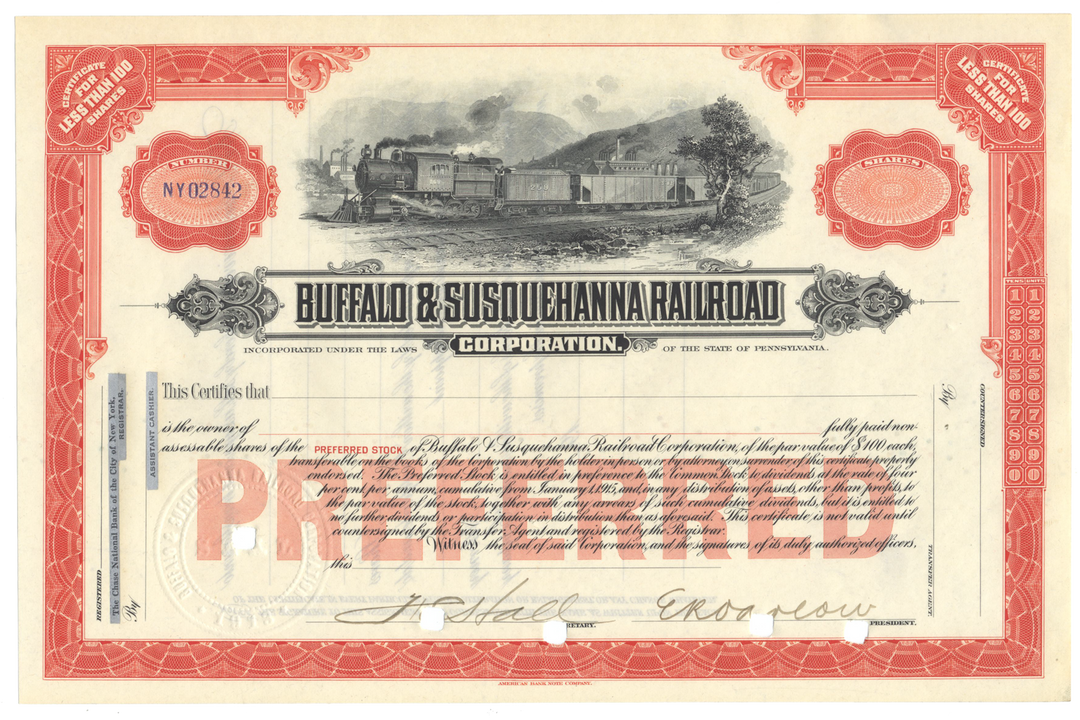 Buffalo & Susquehanna Railroad Corporation Stock Certificate