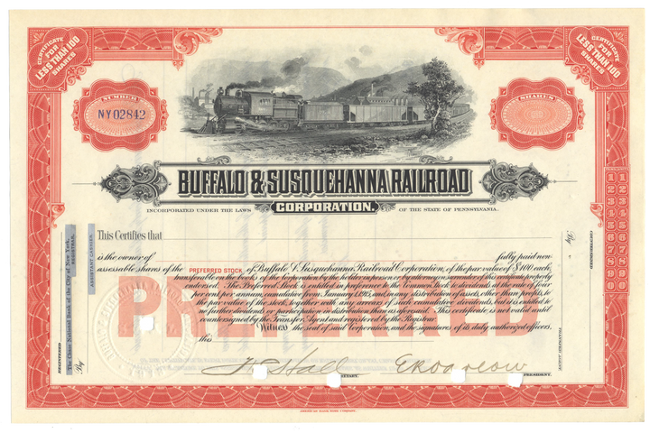 Buffalo & Susquehanna Railroad Corporation Stock Certificate