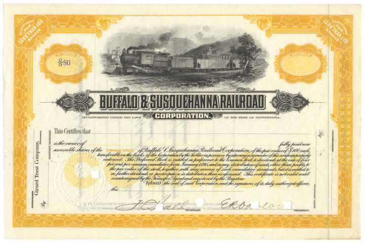 Buffalo & Susquehanna Railroad Corporation Stock Certificate