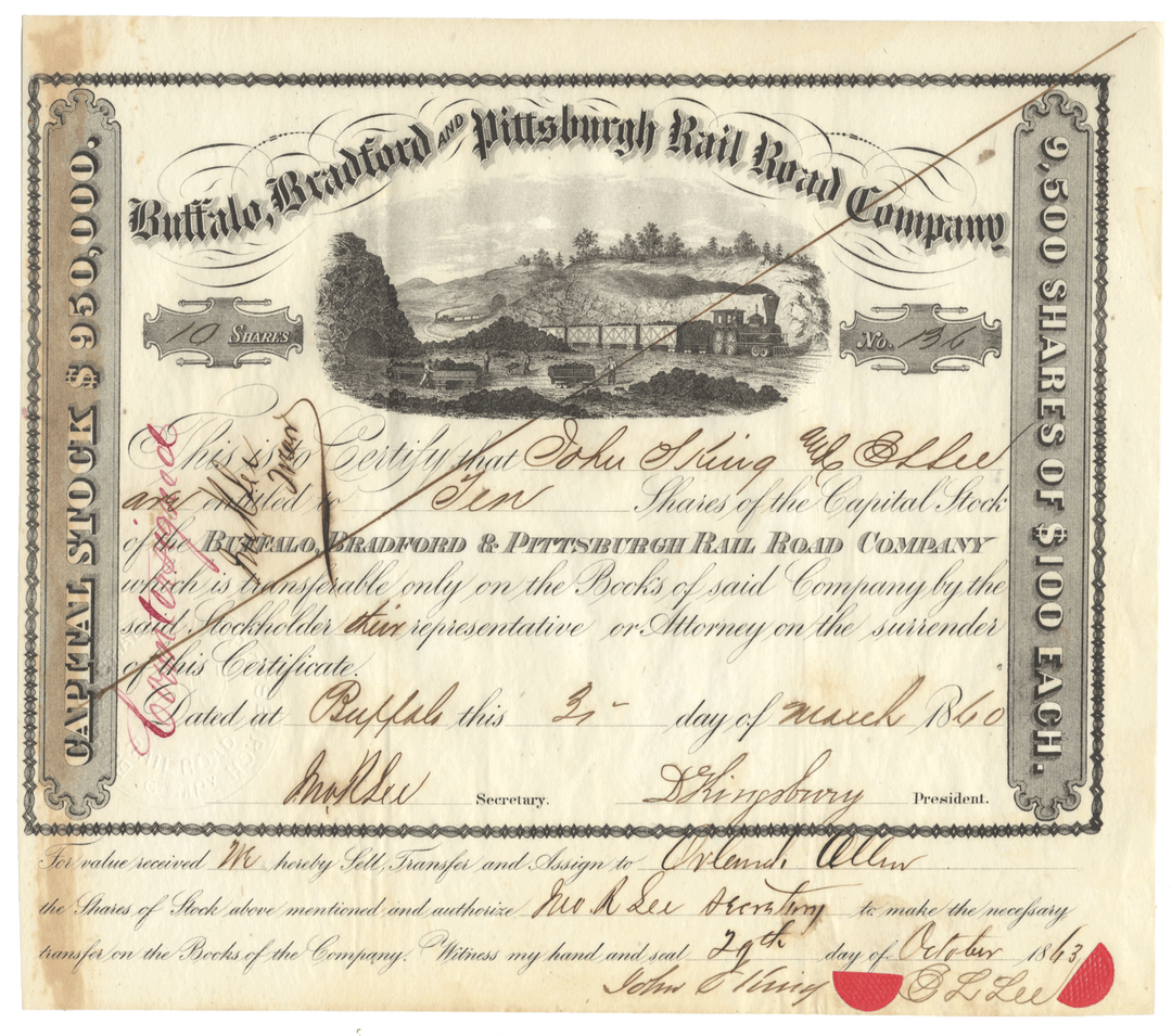 Buffalo, Bradford and Pittsburgh Rail Road Company Stock Certificate