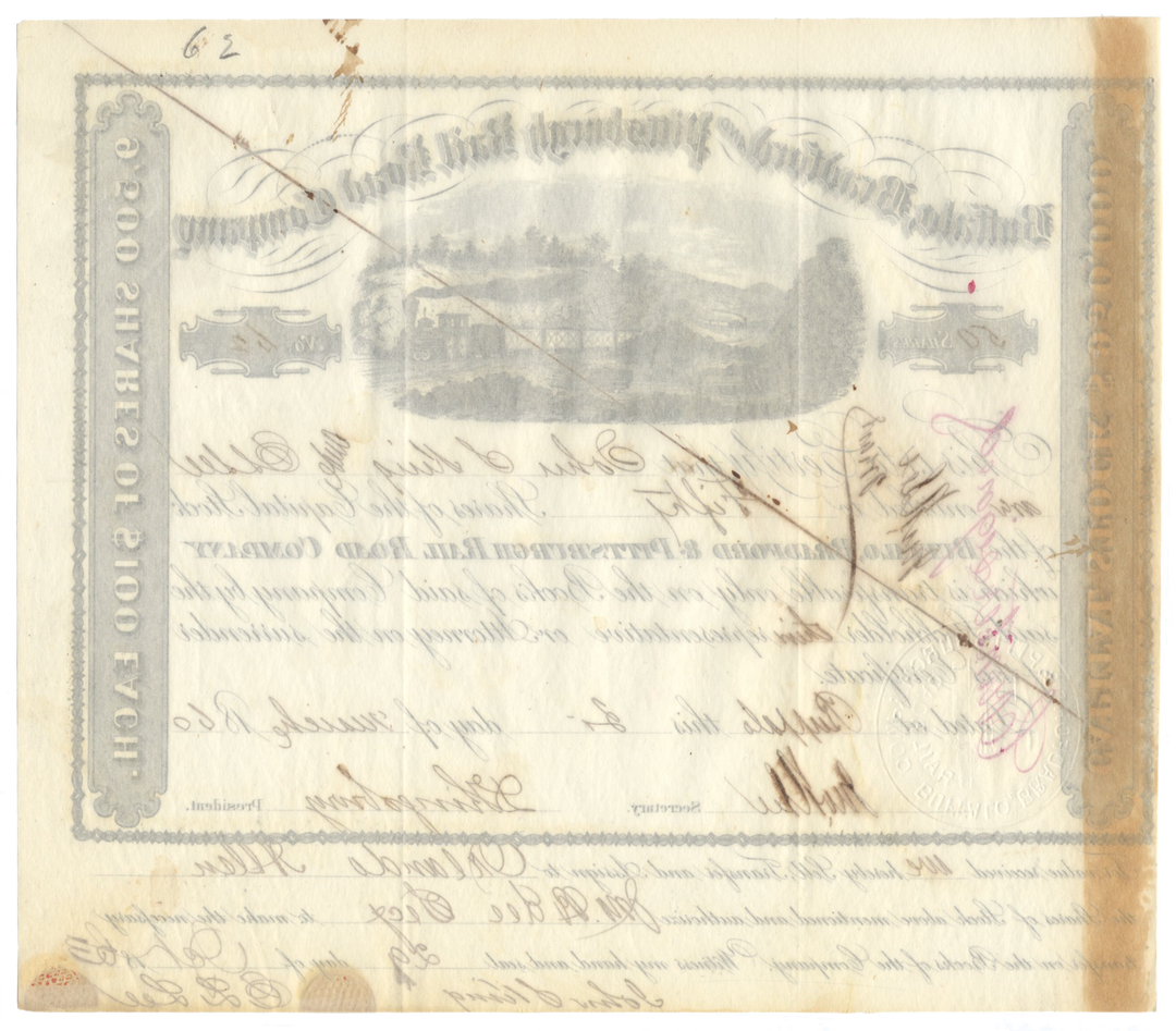 Buffalo, Bradford and Pittsburgh Rail Road Company Stock Certificate