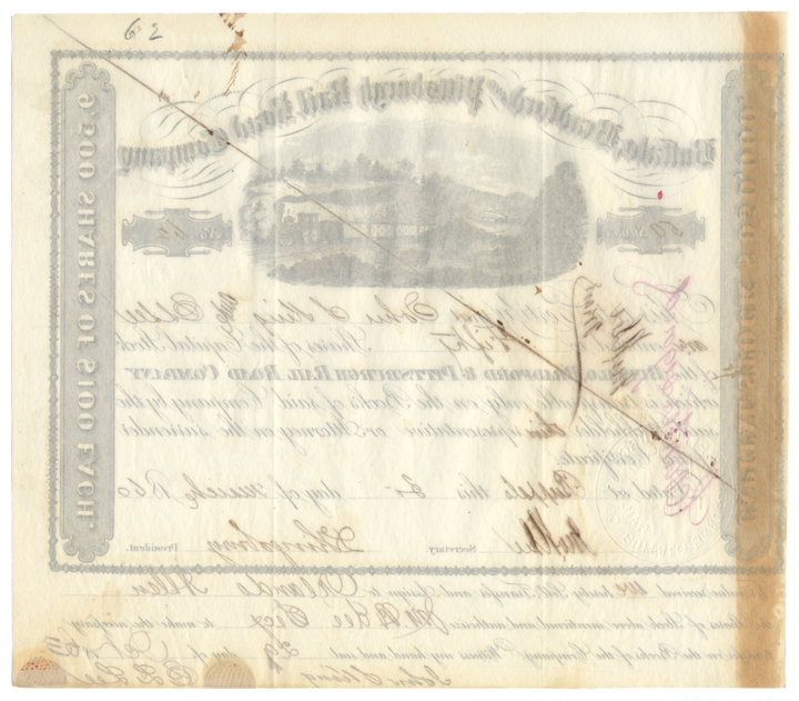 Buffalo, Bradford and Pittsburgh Rail Road Company Stock Certificate