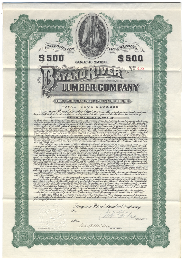 Bayano River Lumber Company Bond Certificate