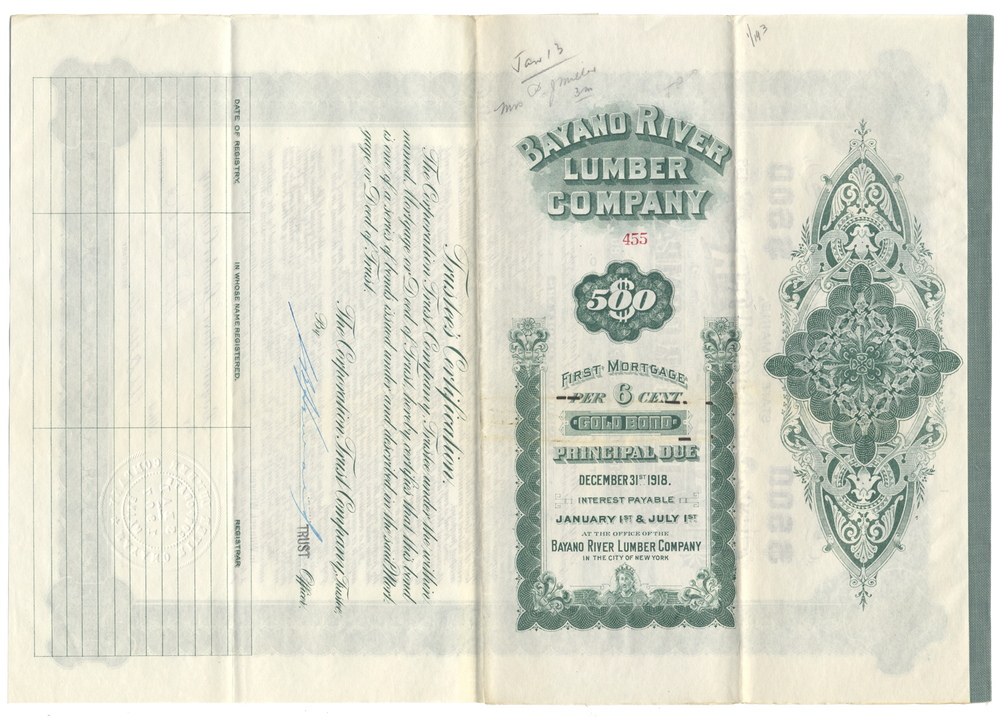 Bayano River Lumber Company Bond Certificate