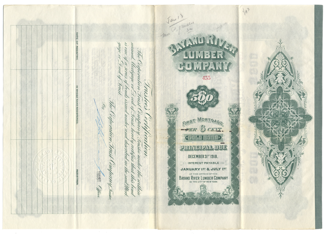 Bayano River Lumber Company Bond Certificate