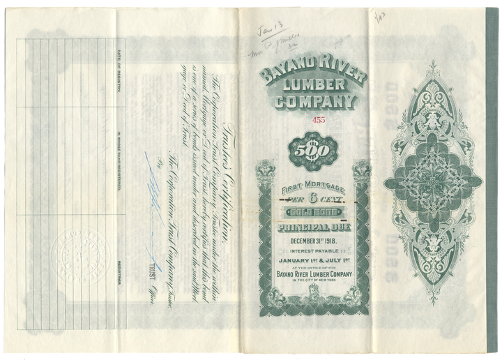 Bayano River Lumber Company Bond Certificate