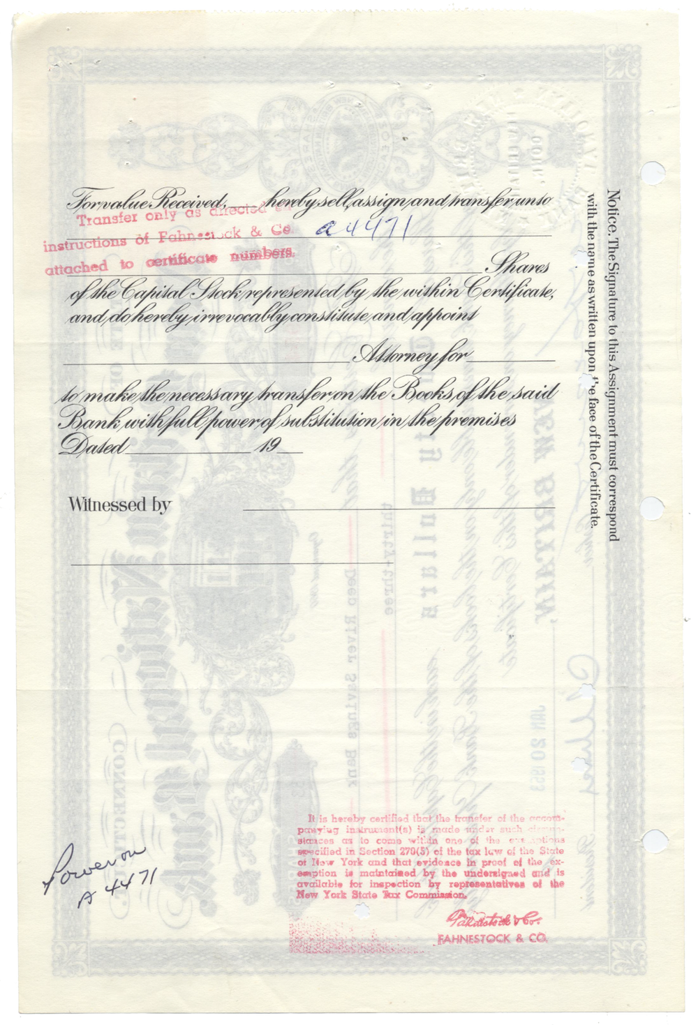 New Britain National Bank Stock Certificate