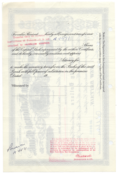 New Britain National Bank Stock Certificate