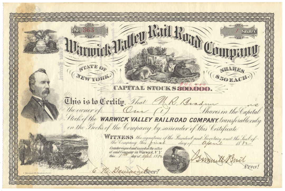 Warwick Valley Rail Road Company Stock Certificate