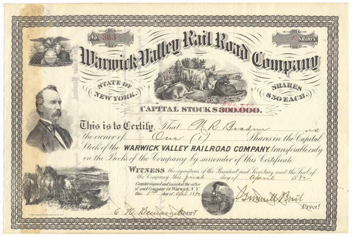 Warwick Valley Rail Road Company Stock Certificate