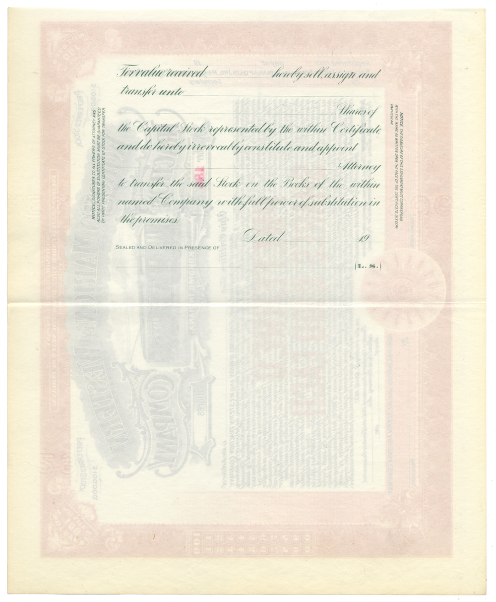 Kokomo, Marion and Western Traction Company Stock Certificate