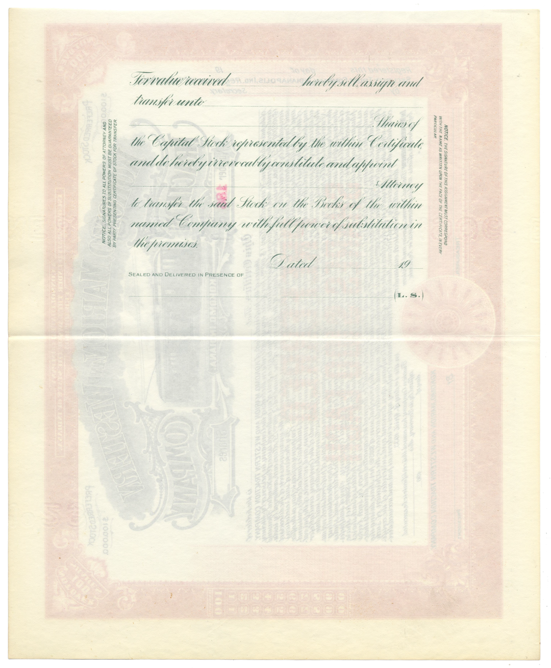 Kokomo, Marion and Western Traction Company Stock Certificate