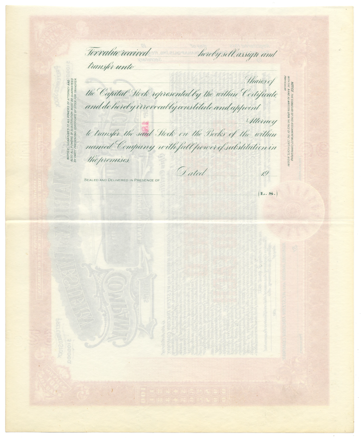 Kokomo, Marion and Western Traction Company Stock Certificate