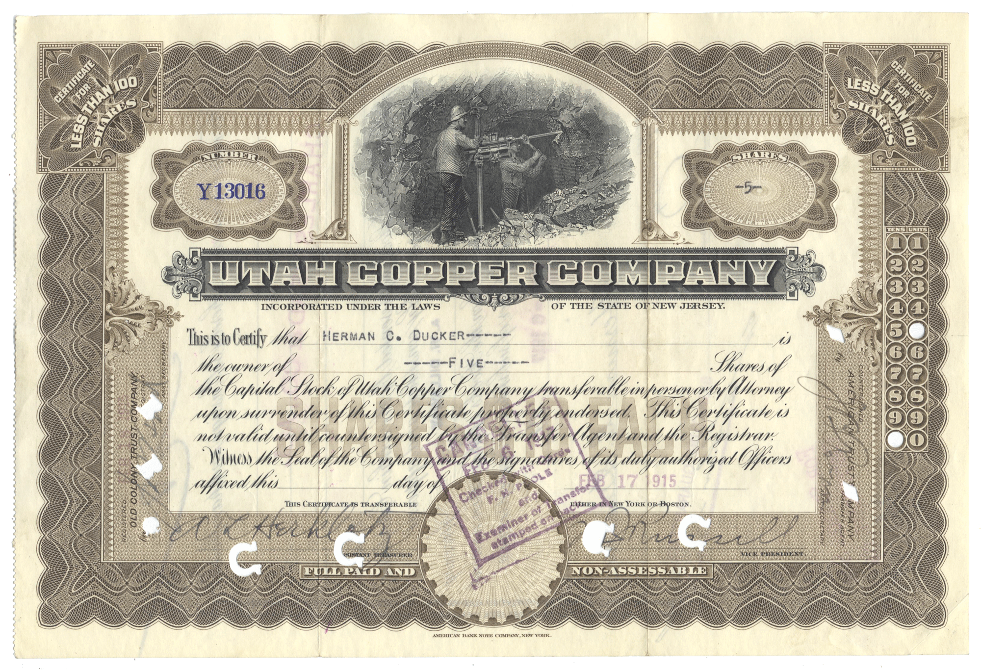 Utah Copper Company (LOT OF 3 PIECES)