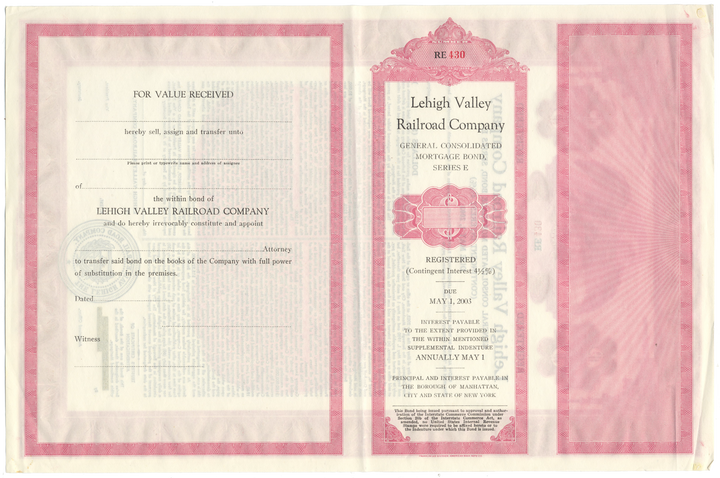 Lehigh Valley Railroad Company Bond Certificate