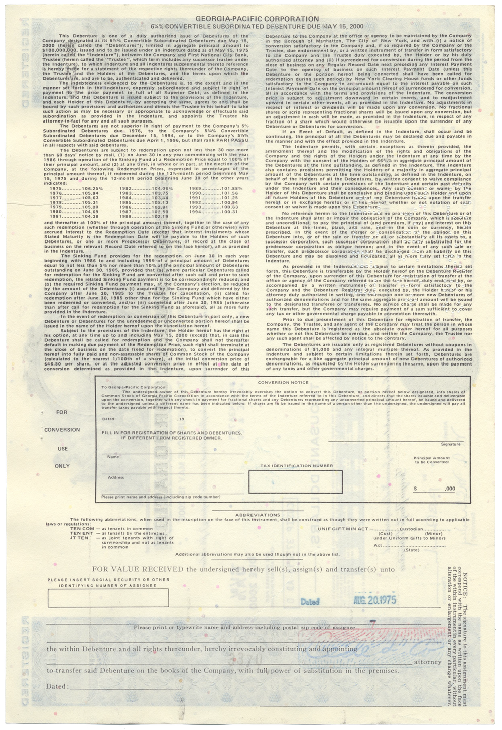 Georgia-Pacific Corporation Bond Certificate