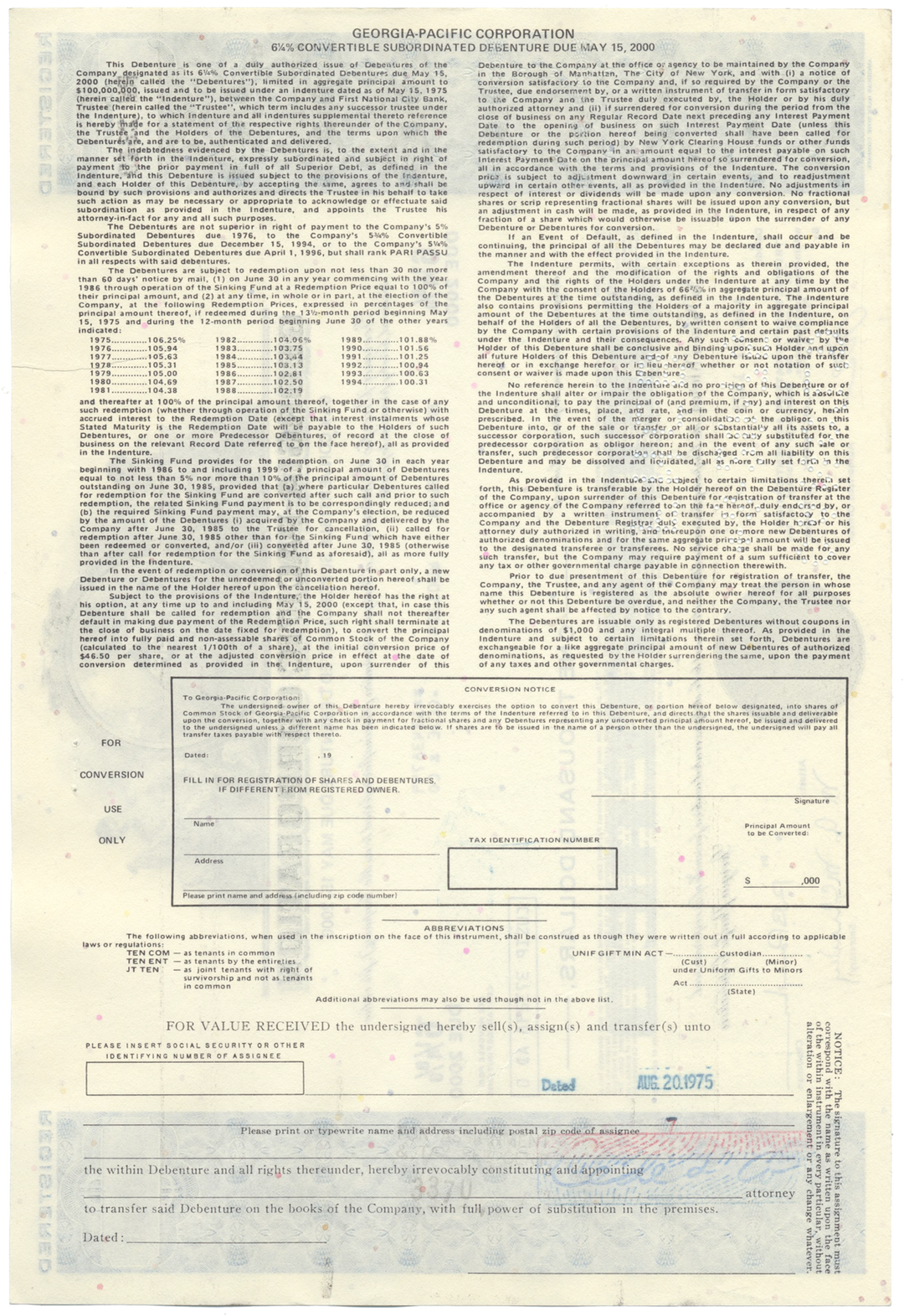 Georgia-Pacific Corporation Bond Certificate