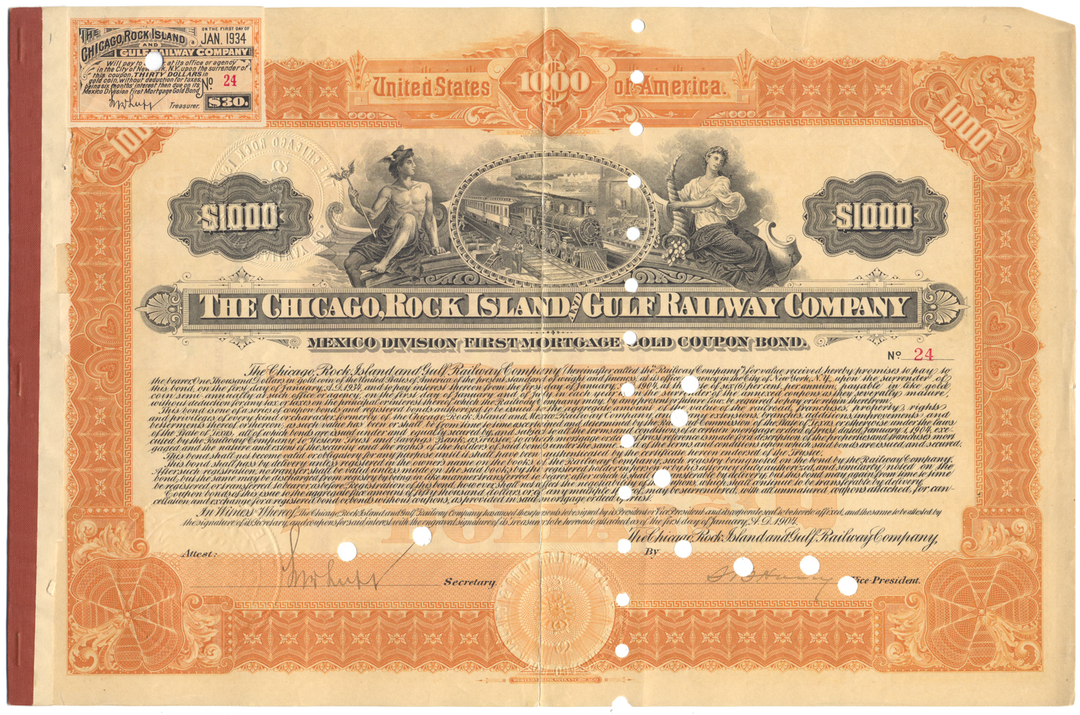 Chicago, Rock Island and Gulf Railway Company Bond Certificate