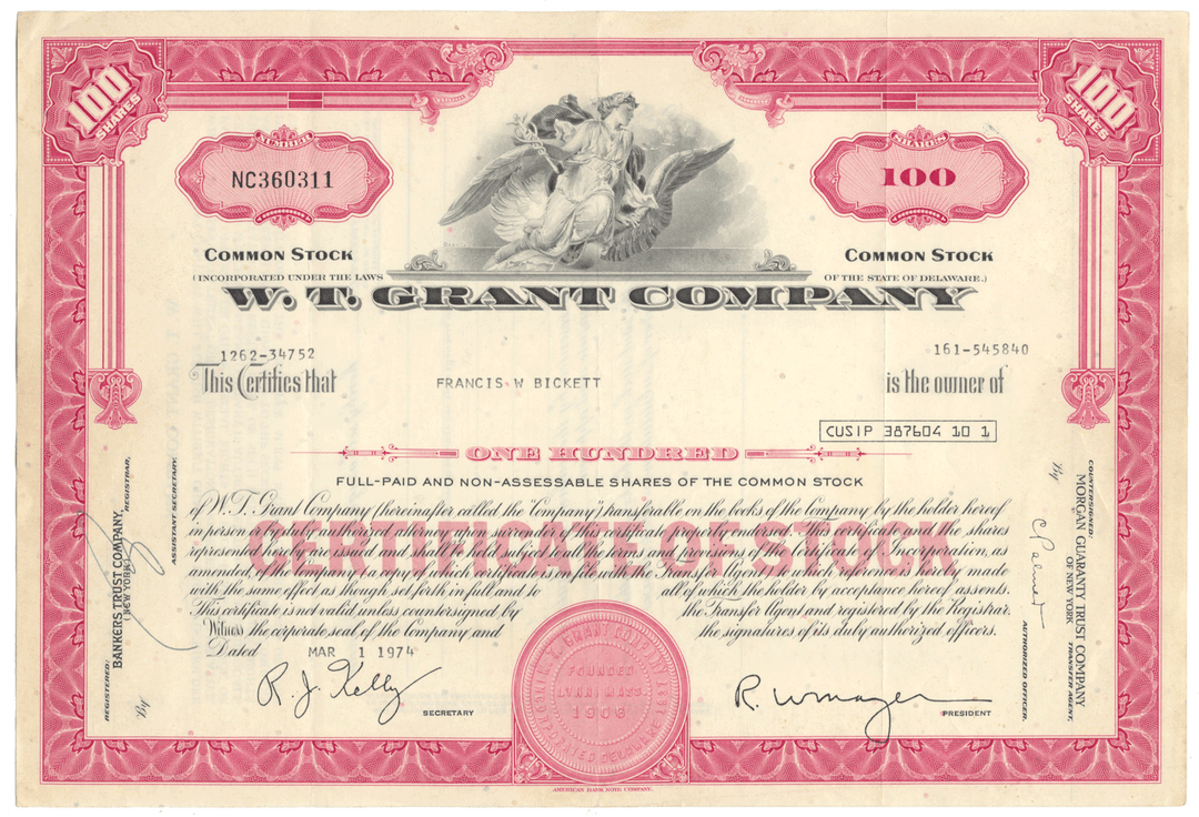 W. T. Grant Company Stock Certificate