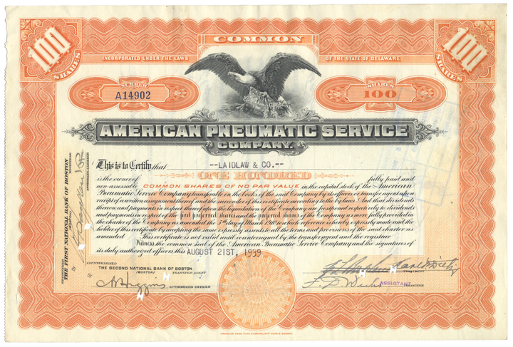 American Pneumatic Service Company Stock Certificate