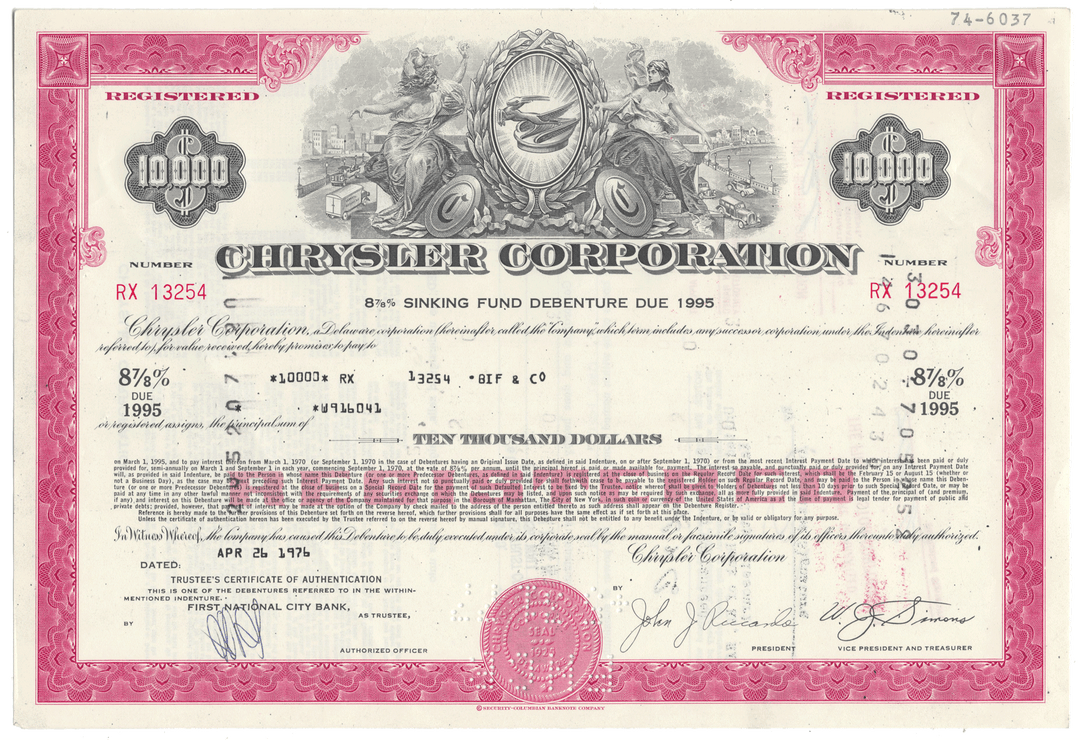 Chrysler Corporation bond certificate