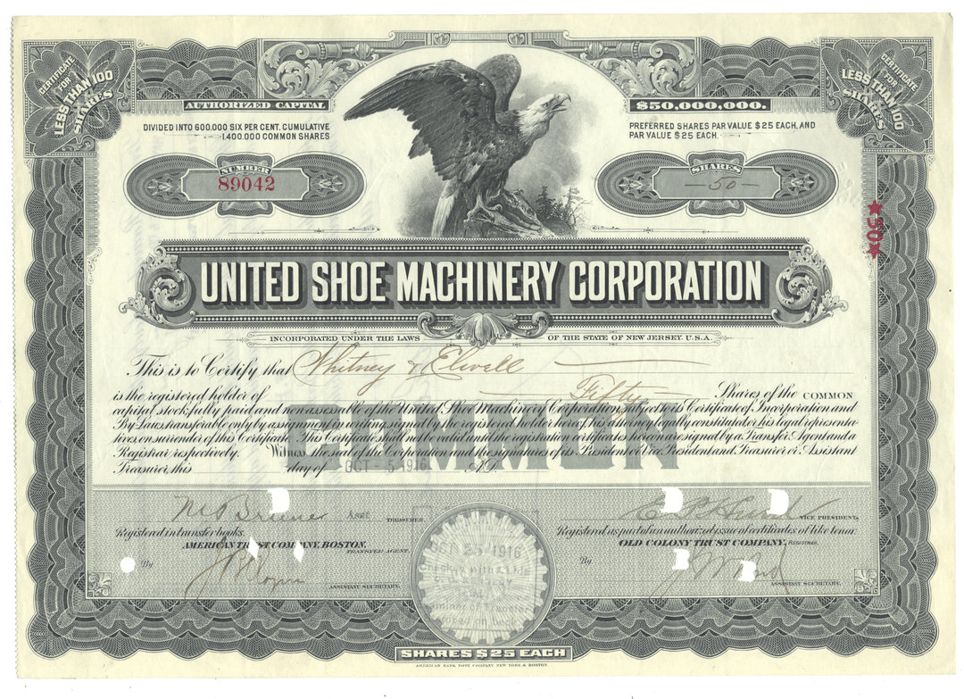 United Shoe Machinery Corporation Stock Certificate