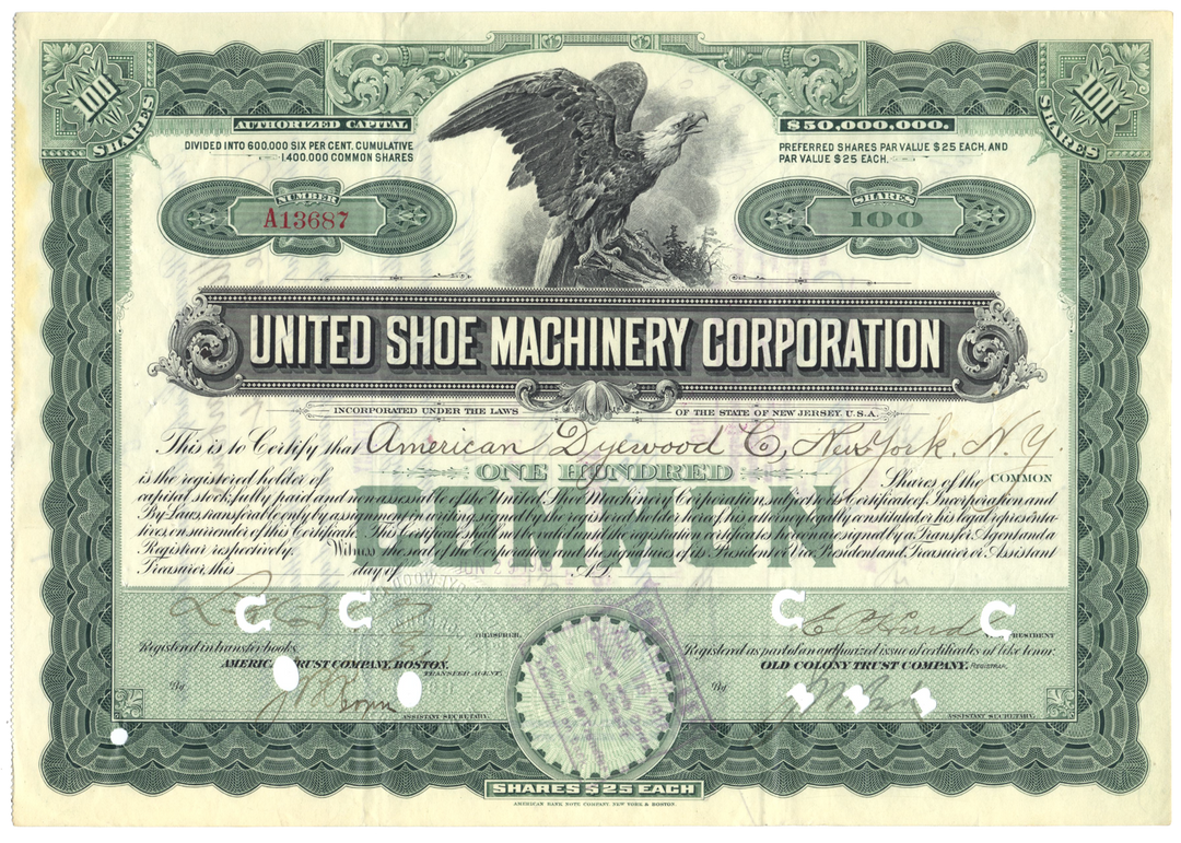 United Shoe Machinery Corporation Stock Certificate