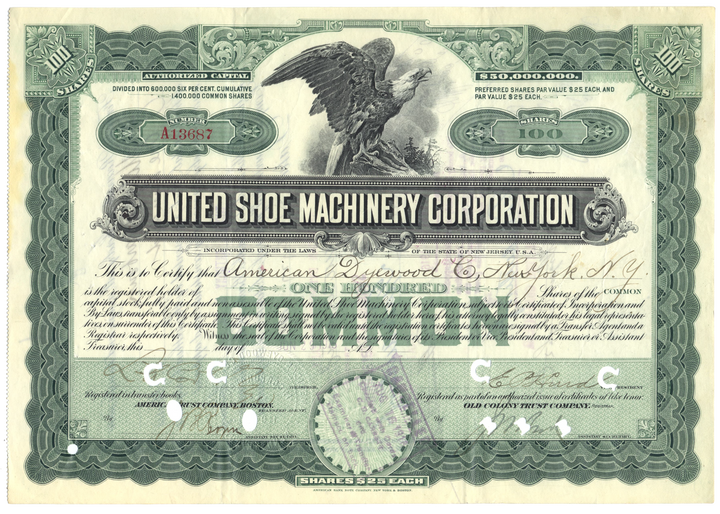 United Shoe Machinery Corporation Stock Certificate