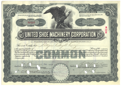 United Shoe Machinery Corporation Stock Certificate