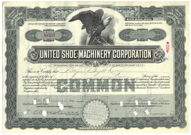 United Shoe Machinery Corporation Stock Certificate
