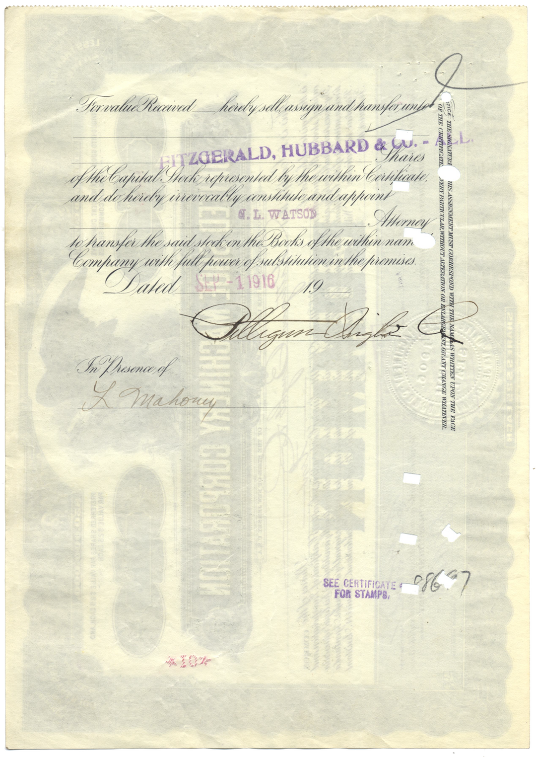 United Shoe Machinery Corporation Stock Certificate