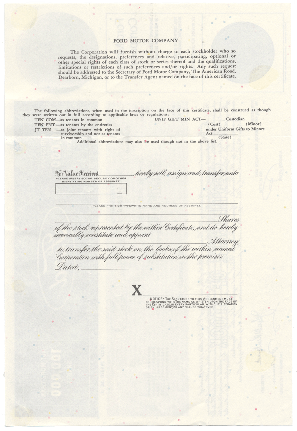 Ford Motor Company Stock Certificate