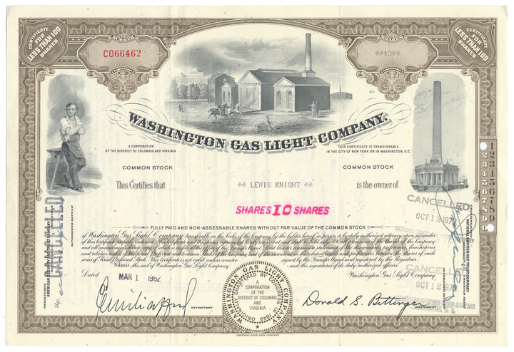 Washington Gas Light Company Stock Certificate