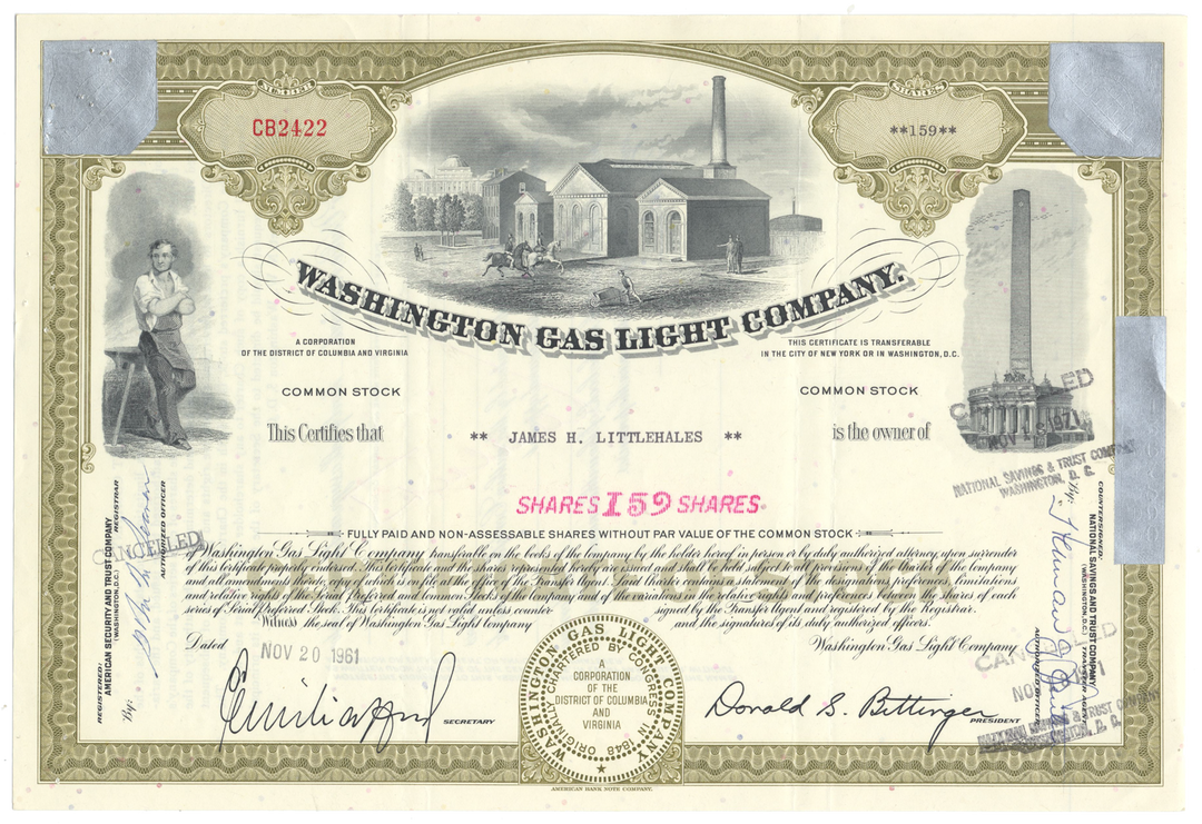 Washington Gas Light Company Stock Certificate