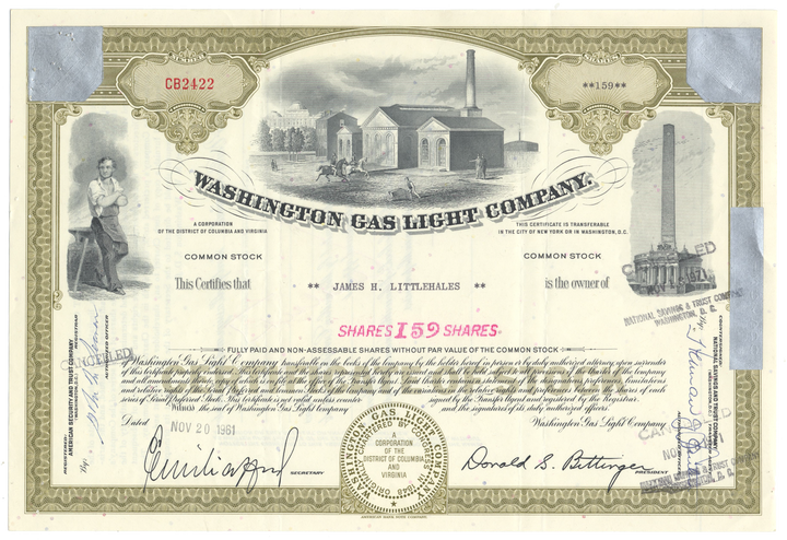 Washington Gas Light Company Stock Certificate