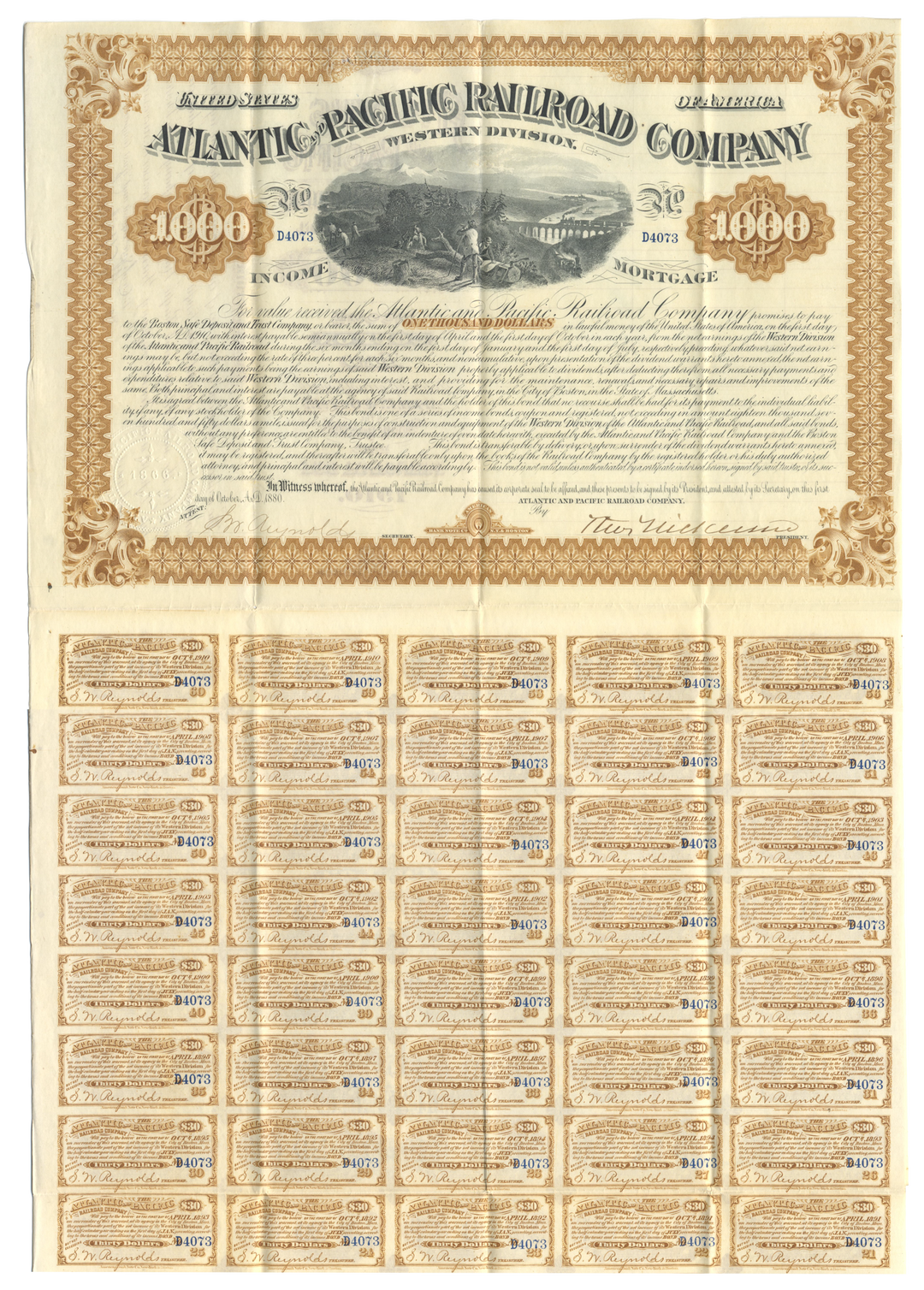 Atlantic and Pacific Railroad Company Bond Certificate