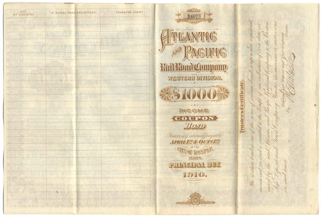 Atlantic and Pacific Railroad Company Bond Certificate