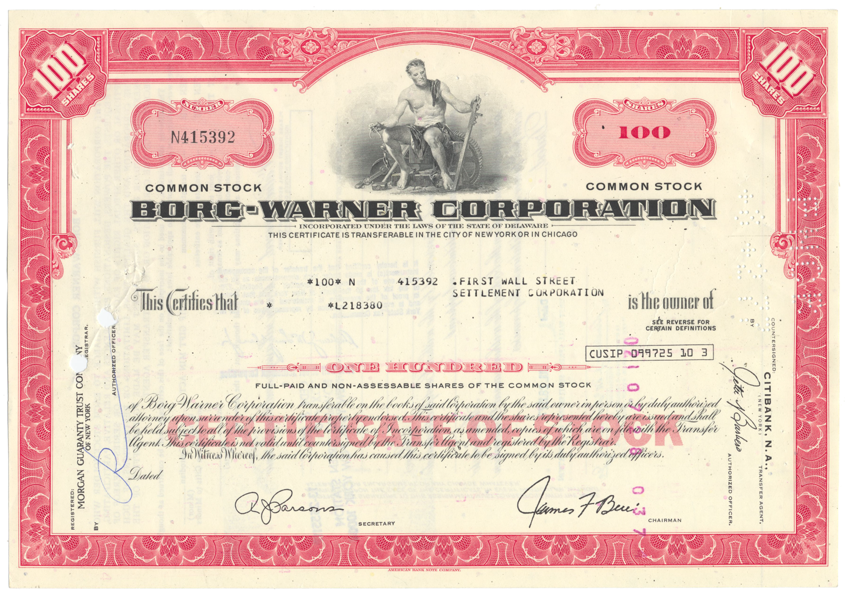 Borg-Warner Corporation Stock Certificate