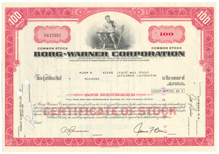 Borg-Warner Corporation Stock Certificate