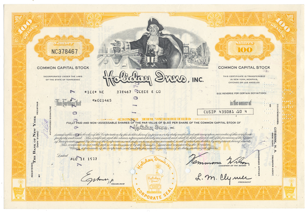 Holiday Inns, Inc. Stock Certificate