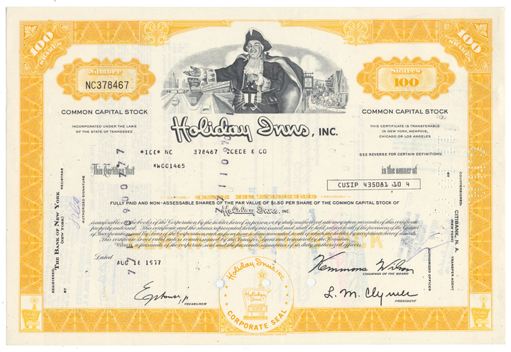 Holiday Inns, Inc. Stock Certificate