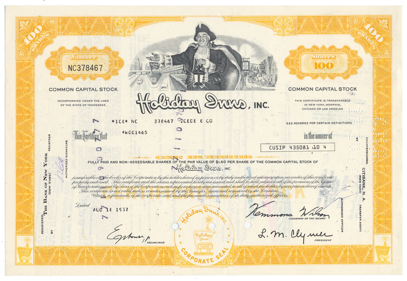 Holiday Inns, Inc. Stock Certificate